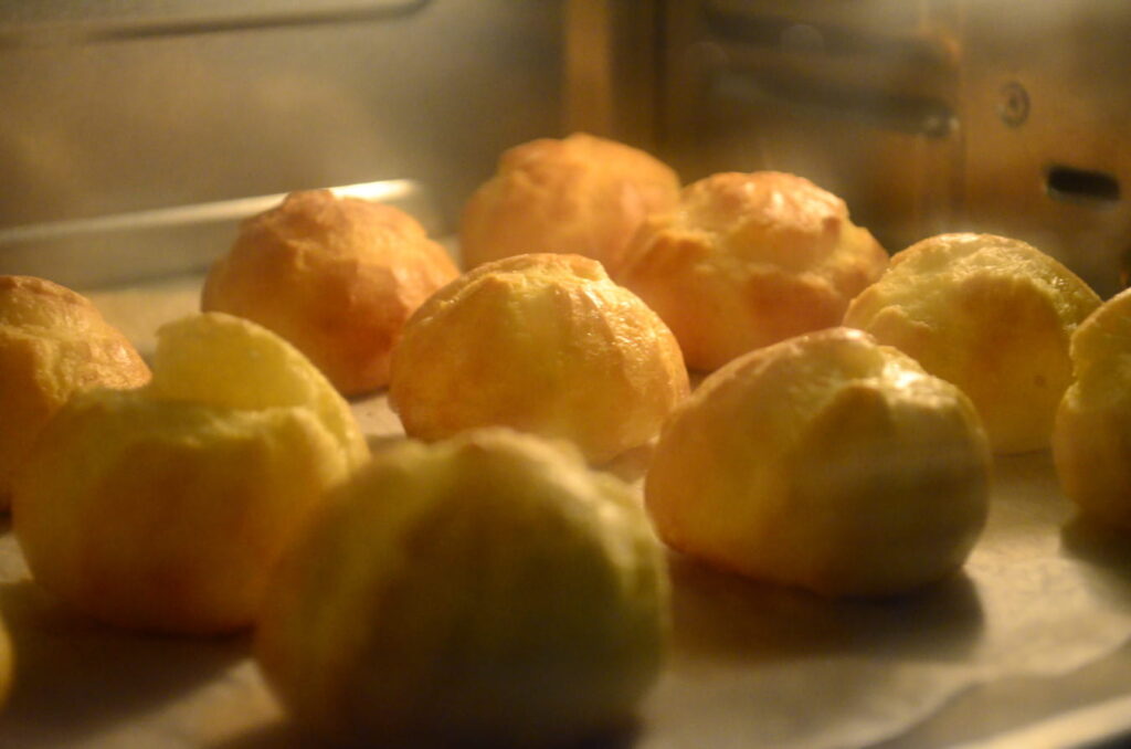 Cream puffs inside the oven